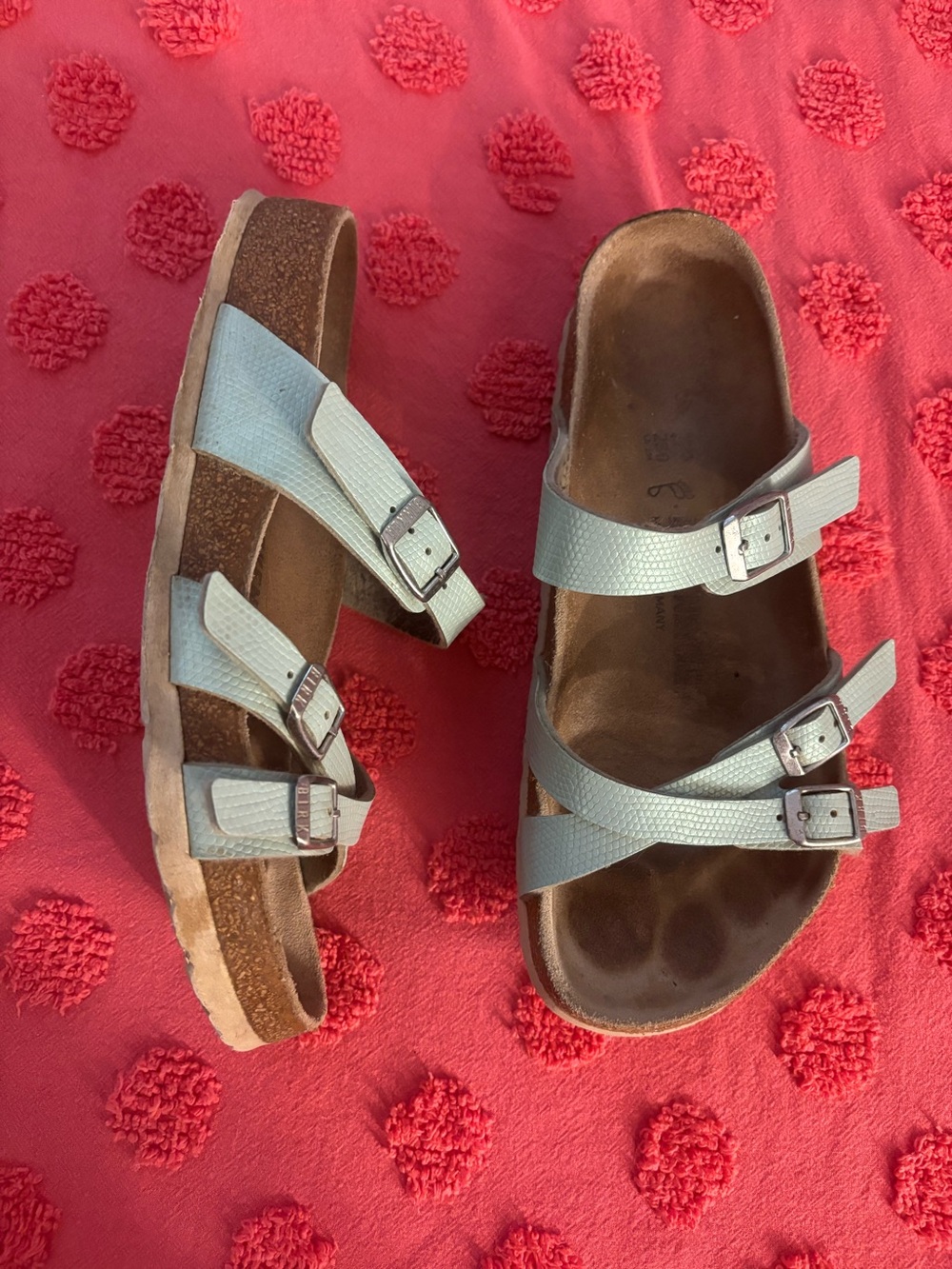 BIRKENSTOCK Franca Birko-Flor Embossed Shiny Lizard Surf Green Size 39 US 8